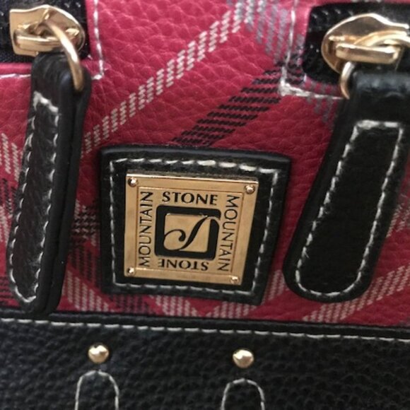STONE MOUNTAIN LEATHER RED PLAID SHOULDER HANDBAG. LOTS COMPARTMENTS/POCKETS - Picture 3 of 5